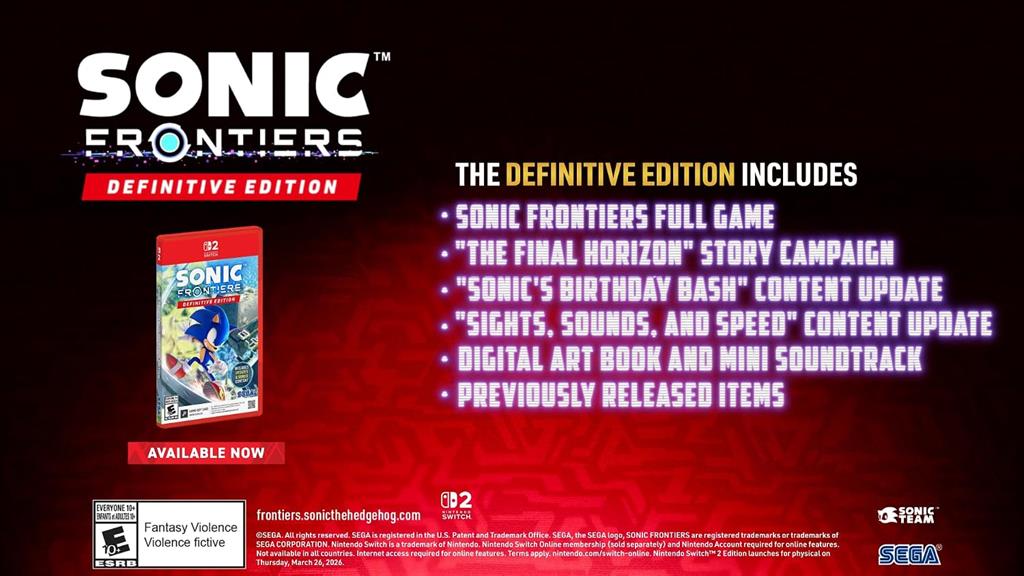 Juego Nintendo Switch 2 Sonic Frontiers: Definitive Edition NSW2