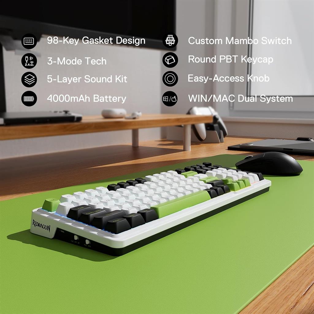 Teclado Redragon Eisa Pro K686WBG-RGB-MAX White/Black/Green