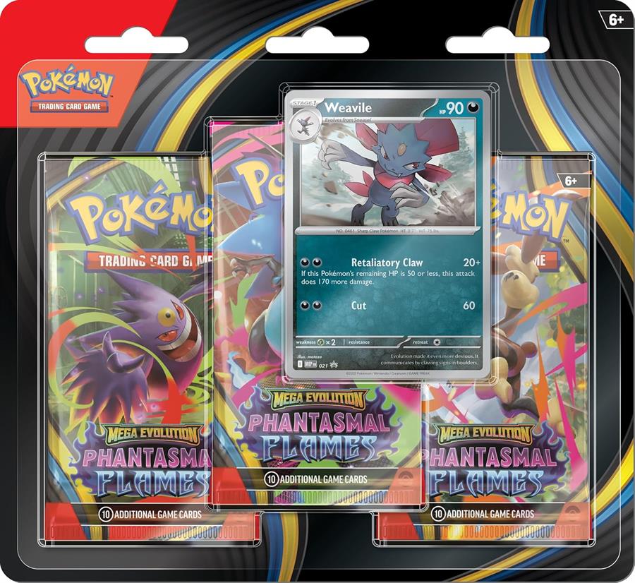 Cartas Pokemon Mega Evolution Phantasmal Flames 3-PACK Booster Blister Weavile Ingles TCG